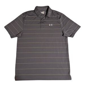 Under Armour Polo Shirt Mens M Gray Striped Short Sleeve Golf HeatGear Loose
